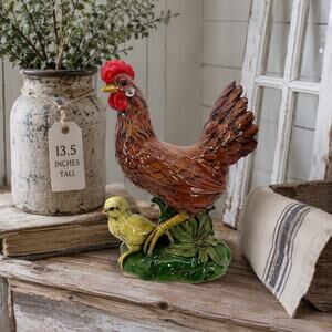 Atlantic Mold Ceramic Hen & Chick Figurine 13.5” Hand Painted Vintage Glazed